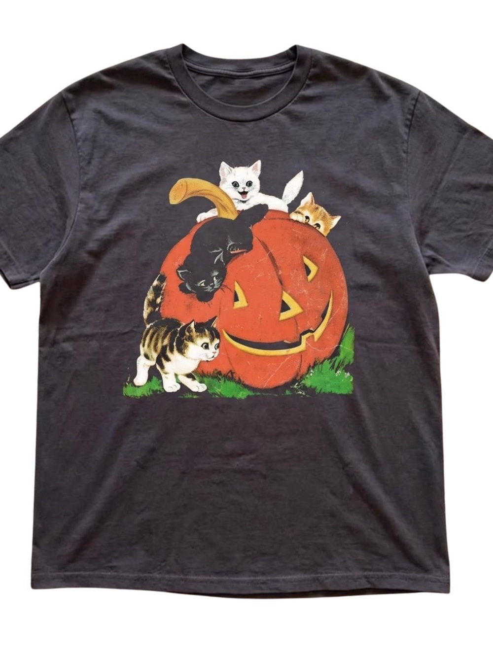 Gildan Black Short Sleeve Tee with Orange Jack-O'-Lantern & Multi-Color Kittens